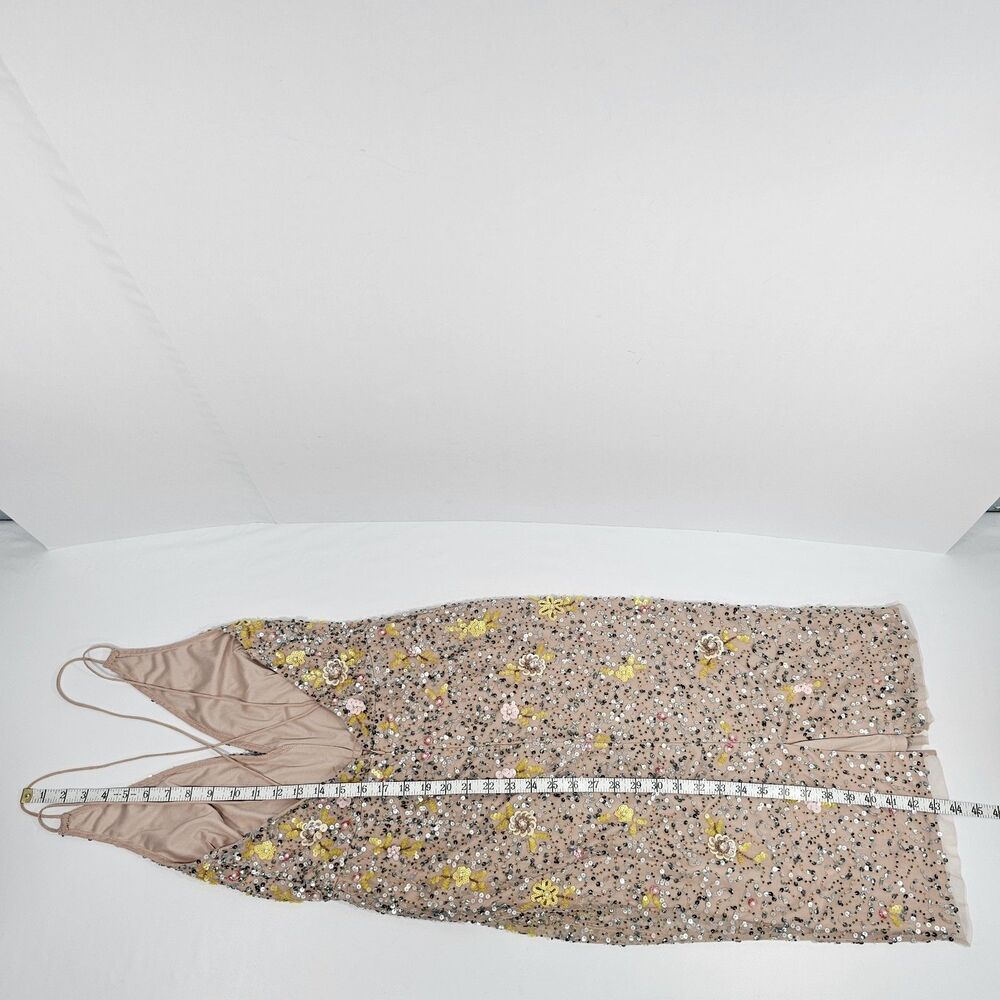 Gianni Bini A Walk In The Park Floral Yellow Sequins Midi Dress Size 4 V-neck - Picture 11 of 12